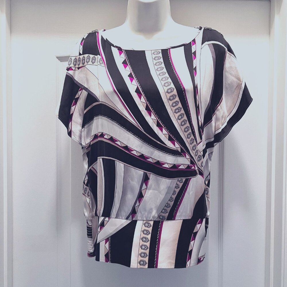 White House Black Market Silk Stretch Fitted Waist Cut Out Shoulder-Small-Short - Picture 2 of 15